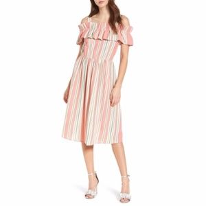 Nordstrom BP Ruffle Cold Shoulder Linen Midi Dress